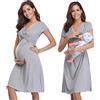 Irdcomps Camicia da Notte Donna Premaman Cotone Camicia Notte Allattamento Estiva Manica Corta Parto Ospedale Pigiama Vestito Gravidanza con Funzione di Allattamento al Seno Nero XL