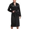 Irdcomps Vestaglia Uomo Raso Accappatoio Vestaglie da Uomo Satin Kimono Pigiama Manica Lunga Camicia da Notte con Cintura e Tasca Loungewear e Abbigliamento da Notte per Casa Hotel Spa Nero L