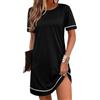 Aseniza Camicia da Notte Donna Cotone Manica Corta Estiva Pigiama da Notte Sleepwear Elegant Leggero Blu Navy XXL