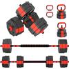 SPORTNOW Set Pesi da Palestra 6 in 1 da 30kg Totali in Plastica e Sabbia, Set Manubri Regolabili Utilizzabile come Kettlebell, Manubri, Bilanciere e Supporto per Flessioni, Allenamento a Casa, Rosso