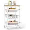 VASAGLE Carrello da Cucina a 4 Ripiani, con Cesti Scorrevoli, Carrellino da Cucina con Rotelle, con Maniglia, 31,7 x 40 x 76 cm, Rovere Dorato e Bianco Opaco LRC040Y01