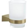 GEDY | Porta Spazzolino Tonale, Bicchiere Porta Spazzolino in Acciaio Inox, Cromall e Vetro Satinato, Fissaggio con Viti Incluse, Oro Matt, 9,5x6,7x9,5cm