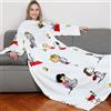 Kanguru Coperta con maniche Bianca Snoopy, soffice plaid in pile, Microfibra, con tasca centrale, 180x140cm, regalo donna, Hoodie per divano, letto, relax, Natale
