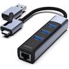 BENFEI Adattatore 2 in 1 da USB-C/USB 3.0 a Ethernet con 3 porte USB 3.0 compatibile per iPhone serie 15, MacBook Pro/Air 2023/2022/2021/2020/2019 e altri