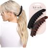 Kitsch Banana Clip - Fermagli per capelli in stile retrò anni '80 per donne, sicuri e resistenti, senza pieghe, per acconciature, code di cavallo e acconciature raccolte - Nero e tortora, 2 pezzi