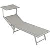 Baroni Home Lettino Prendisole con Struttura in Alluminio e Tetto Parasole, Comodo e Resistente lettino da giardino, Spiaggia, Piscina Rivestito in Textilene, 60x190x35 Grigio