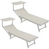 Baroni Home Set 2 Lettini Prendisole con Struttura in Alluminio e Tetto Parasole, Comodo e Resistente lettino da giardino, Spiaggia, Piscina Rivestito in Textilene, 60x190x35 Bianco