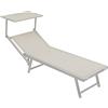 Baroni Home Lettino Prendisole con Struttura in Alluminio e Tetto Parasole, Comodo e Resistente lettino da giardino, Spiaggia, Piscina Rivestito in Textilene, 60x190x35 Bianco