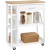 WOLTU Carrello con Ruote, Isola da Cucina, Carrello Portaoggetti con Piano di Lavoro Cassetto Ripiani Aperti, Contenitore per Sala da Pranzo/Bagno/Cucina, 73x38x88 cm, Effetto Bambù + Bianco, RW051eiw