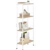 WOLTU Scaffale Salvaspazio da Cucina a 4 Ripiani, Scaffale Angolare per Bagno, Soggiorno, Camera da Letto, Stile Nordico, in Legno e Metallo, Rovere Chiaro+Bianco, 50x20x110cm, RGB53whe