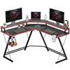 HOMCOM Scrivania Angolare con Stazione di Ricarica, 128x128cm Scrivania ad Angolo con Supporto per PC, Gancio per Cuffie e Portabicchieri, Tavolo ad L per Computer Ufficio Studio, Nero Carbonio