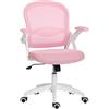 Vinsetto Sedia Ufficio con Funzione a Dondolo, Braccioli Regolabili, Altezza Regolabile, Sedia Scrivania con Schienale a Rete, Ruote e Seduta Imbottita, 65.5x61.5x88-97.5 cm, Rosa