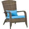 Outsunny Sedia da Giardino Adironrack con Braccioli e Cuscini, Sedia in Rattan e Acciaio per Interni ed Esterni, 64x80x90 cm, Marrone e Blu