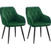 WOLTU Set di 2 Sedie per Sala da Pranzo Imbottita, Poltroncina in Velluto,Sedia da Cucina con Braccioli e Schienale, Gambe in Metallo, Verde Scuro,