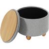 WOLTU Pouf Contenitore con Coperchio, Pouf Poggiapiedi in Lino Grosso, Sgabello Tondo Salvaspazio con Gambe in Legno di Pino per Soggiorno, Corriodio, Camera, Ø 39x33 cm, Grigio Chiaro