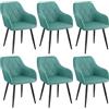 WOLTU Set di 6 Sedie per Sala da Pranzo Imbottita, Poltroncina in Velluto,Sedia da Cucina con Braccioli e Schienale, Gambe in Metallo, Azzurro,