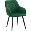 WOLTU 1x Sedia per Sala da Pranzo Imbottita, Poltroncina in Velluto,Sedia da Cucina con Braccioli e Schienale, Gambe in Metallo, Verde Scuro,