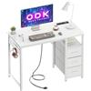 ODK Piccola Scrivania con 3 Cassetti in Tessuto, 100x48x75,5 cm Scrivania da Ufficio con 2 Prese di Corrente e Prese USB, Scrivanie PC Reversibili Tavolo per Computer per Home Office, Bianco