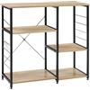 WOLTU Scaffale da Cucina con 5 Ripiani in Legno, Supporto per Microonde con 4 Ganci, Struttura in Metallo & Legno, 90x40x83,5 cm, Rovere Chiaro+Nero