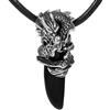 DonDon Collana Uomo Pelle con Ciondolo Dente di Drago in Acciaio Inox in Sacchetto di Velluto