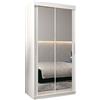 ABIKSMEBLE Tokyo 3 100 Armadio a due ante scorrevoli per camera da letto, moderno armadio con specchio, asta e ripiani, 100 x 200 x 62 cm (L x A x P) bianco opaco
