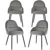 Goeurvant Set di 4 sedie da pranzo con bracciolo, ergonomiche, moderne sedie da cucina con rivestimento in velluto e gambe in metallo, sedie imbottite per soggiorno, sala da pranzo, cucina, grigio