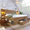 KEYIDE Letto matrimoniale in legno massiccio, 180 x 200 cm, con illuminazione LED, testiera e cassetti, rete a doghe in rovere