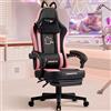 Hellove Sedia Gaming Ergonomica Cute Cat con Poggiapiedi, Poltrona Gaming Reclinabile in Pelle PU con Poggiatesta Regolabile, Supporto Lombare e Cervicale, Altezza Regolabile, Nero Rosa