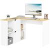 eSituro 120cm Scrivania Angolare a L con 4 Libreria + 2 Armadi, Scrivania ad Angolo da Ufficio con Ripiani, Tavolo da Lavoro Doppio Piano per Computer e Studio, Bianco+Beige, 100x118x75 cm