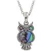 Kiara Jewellery, collana con ciondolo a forma di gufo intarsiato con conchiglia naturale di abalone a, di colore blu verdastro. Catena a maglia fina da 45,7 cm