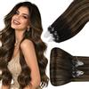 Hetto Extension Capelli Veri Microring Posa su Misura 50ciocche 55cm 50g | Trecce personalizzate, Volume mirato, Applicazione senza uso di calore, Castano scuro espresso balayage, Vacanze e viaggi