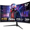 Gawfolk Schermo PC da 32 pollici, 2 K WQHD(2560 × 1440 P), 165 Hz curvo Gaming Monitor, 1 ms senza lunetta, 100% sRGB,178 ° Angolo Vista HDMI、DisplayPort, compatibile con VESA100 × 100 mm, colore