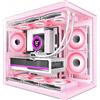 HYXN H3(2026) Case PC ATX - Preinstallato con 6 ventole ARGB PWM a specchio infinito,Compatta ATX Dual Camera Mid Tower Gaming PC Case, con Type-C 3.2 (Rosa)