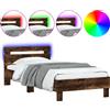 vidaXL Struttura letto con testiera e luci LED rovere fumé 90x190cm