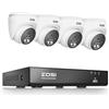 ZOSI Set di telecamere di sorveglianza PoE 4K per esterni, 4 telecamere IP da 8 MP con audio a 2 vie, NVR 8CH senza HDD, riconoscimento persone e veicoli, visione notturna a infrarossi, C220