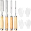 APOMOONS Set di 4 Scalpelli per Legno 6, 12, 18, 24mm Scalpelli per Legno Professionale per La Lavorazione Del Legno Fai Da Te con 2 Paia di Guanti E Borsa per Il Trasporto