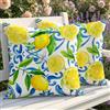 Luzzxfa Set di 2 Federe per Cuscini Impermeabili per Esterno con Motivo di Limoni Acquerellati e Piastrelle Blu - 50x50 cm in Lino - Decorative per Divano Giardino Terrazza