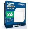 Eurocali 6 Pannelli LED 60x60 40W Quadrati da Incasso 4800 lumen Driver incluso Garanzia 3 Anni - Luce Bianca Naturale 4000K - Plafoniera da Ufficio ad Alta Luminosità 120 lm/W Soffitto e Controsoffitti