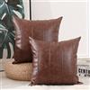 Yaertun 2 Pezzi Federe Cuoio artificiale Copricuscini Righe Comode Bohemia Stile Moderno Decorative Fodere per Cuscino Divano Camera da Letto e Soggiorno Marrone scuro 60x60 cm