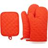 Chef Pomodoro Set Presine e Guanto da Cucina, Confezione da 2 Guanti da Forno e 1 Presina Resistente al Calore, Presine da Cucina con Dettagli in Silicone Antiscivolo, Per Forni e Griglie (Arancione)