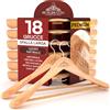 Eurocali 18 Grucce Appendiabiti in Legno Naturale per Vestiti Abiti Giacche Camicie - RealGruccia Barra porta Pantaloni e Spalla Larga con Gancio Girevole 360° - Finitura Lucida e Profilo Smussato - 24x45cm