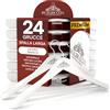 Eurocali 24 Grucce Appendiabiti a Spalla Larga in Legno Bianco per Abiti Vestiti Giacche Camicie - Gancio Girevole 360° e Barra Porta Pantaloni RealGruccia - Finitura Lucida e Profilo Smussato - 24x45cm