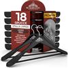 Eurocali 18 Grucce Appendiabiti in Legno Nero a Spalla Larga per Vestiti Abiti Giacche Camicie - RealGruccia Barra Porta Pantaloni e Gancio Girevole 360° - Finitura Lucida e Profilo Smussato - 24x45cm