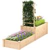 Outsunny Letto per Orto Rialzato da Esterno con Grigliato, Fondo Aperto e 2 Divisorio, Fioriera con Traliccio per Piante Rampicanti in Legno di Abete, per Balcone, 222x63x132 cm, Color Legno