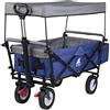 WOLTU Carrello da Giardino Pieghevole con Tetto Carrello da Trasporto a Mano Rimorchio con 4 Ruote Portata 80 kg, Blu