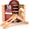 Eurocali 18 Grucce Appendiabiti a Spalla Larga in Legno Naturale per Abiti Vestiti Giacche Camicie - Gancio Girevole 360° e Barra Porta Pantaloni RealGruccia - Finitura Lucida e Profilo Smussato - 24x45cm