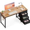 ODK Scrivania con 4 Cassetti in Tessuto, 120x48cm Tavolo per Computer con Gancio per Cuffie, Scrivania Ufficio Reversibile per Uffici e Postazioni di Lavoro, Marrone