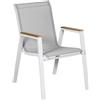 DRW Sedia da esterno impilabile in alluminio e textilene, bianco e grigio, 90 x 55 x 73 cm