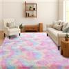 SOANNY Tappeto Soggiorno a Pelo Lungo, Lavabile, Antiscivolo e Morbido, Tie-Dye, per Camera da Letto e Bambini, Scendiletto, 120x180 cm, Arcobaleno Pastello