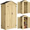 Armadio da Giardino 93x53x168 cm a 3 Ante con 4 Ripiani e Ganci in Legno di Abete Naturale